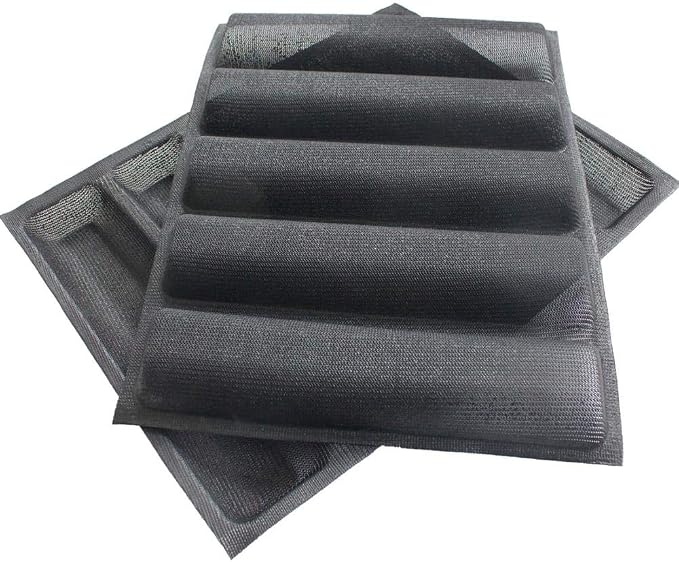 FETESUR Silicone Perforated Baking Forms Sandwich Mold French Baguette Bread Pan Food Mat 5 Loaf Non-Stick Baking Liners
