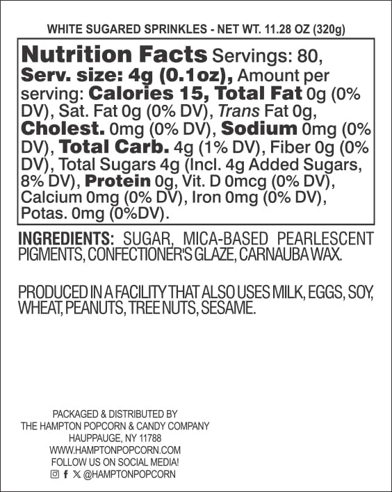 Sanding Sugar White Sprinkles 11.28 oz, White Sugar Sprinkles, Sanding Sugar For Cookie Decorating, Sanding Sugar For Baking, The Hampton Candy Company