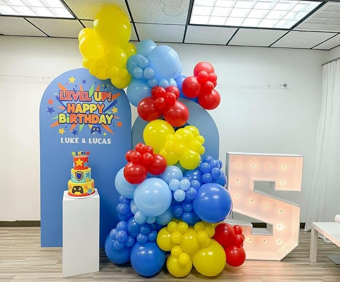Carnival Balloon Garland Arch Kit 153pcs with Star, Red Blue Yellow Primary Color Balloons Rainbow Multicolor Confetti Balloons for Birthday Carnival Circus Theme Carnival Party Theme Decor