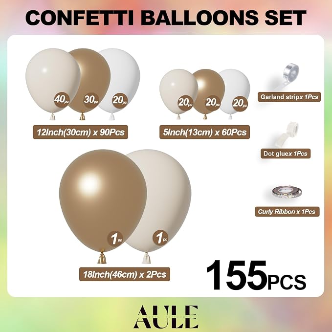 AULE Champagne Gold Balloon Arch Kit 155Pcs Gold White Beige Balloons Garland for Wedding Birthday Graduation Anniversary Gender Reveal Baby Shower Theme Party Decoration