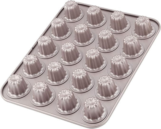 CHEFMADE Mini Canele Mold Cake Pan, 20-Cavity Non-Stick Mini Canele Muffin Bakeware Cupcake Pan for Oven Baking (Champagne Gold)