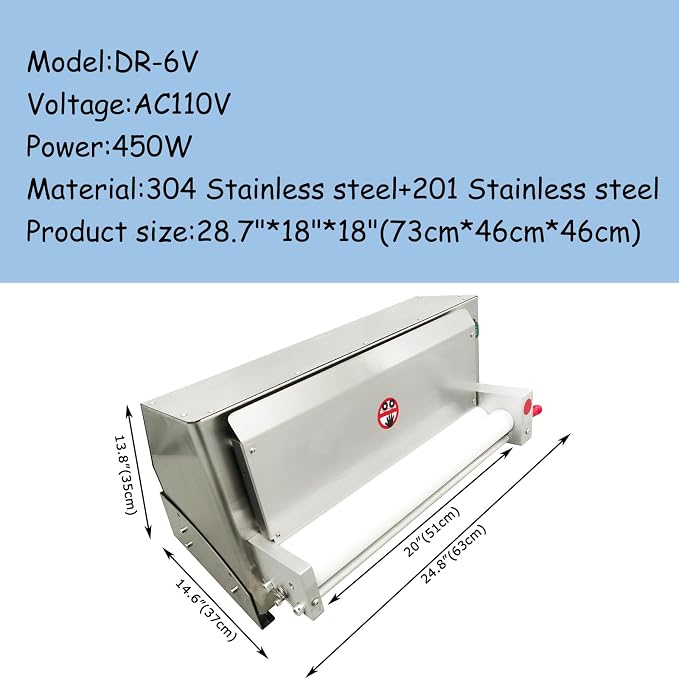 110V Electric Pizza Press Machine 4"-19" Fully Automatic Pizza Dough Roller Sheeter Pastry Press Molding Machine Single Roll Pressing Machine(110V 450W)
