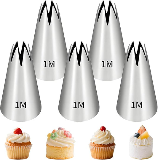 5 Pcs 1m Piping Tip,Piping Tips,Piping Bags And Tips Set,Icing Tips,Frosting Tips,Piping Tips Set,Piping Tip,Cake Decorating Tips,For Cookie And Cake Decorating, Diy Cream.