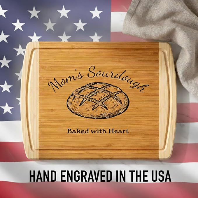 Personalized Sourdough Cutting Board - Engraved Bamboo Bread Board, X-Large Custom Monogrammed Baking Gift for Bakers - 18 x 12 Sourdough Bread Cutting Board for Wedding, House Warming Gifts New Home