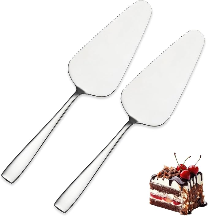 Cake Pie Servers, 9.06" Stainless Steel Wedding Cake Cutter with Serrated Edges, Pie Spatula Pizza Pastry Server Set of 2, Square Handle Cake Cutting Set for Wedding Brithday Party and Events