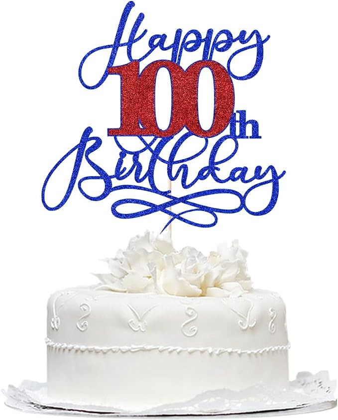 Happy 100th Birthday Cake Topper,Black font Golden Numbers 100th Birthday Cake Decoration，Hello 100, Cheers to 100 Years/100th Anniversary,100& Fabulous Party Decoration