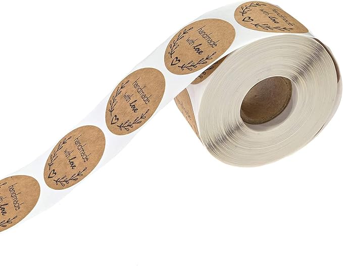 Olive Branch Handmade with Love Stickers / 1.5" Round Brown Kraft Greenery Handmade with Love Canning Crafting Small Business Labels / 500 Homemade Project Decals/Made in The USA