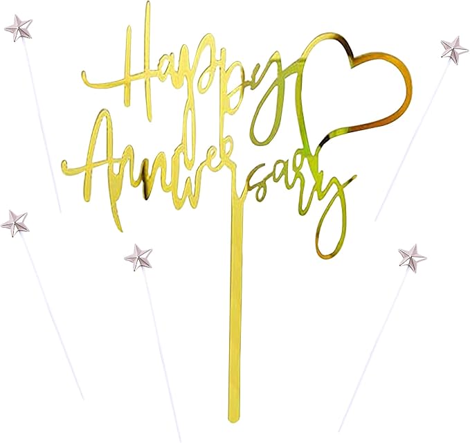 Happy Anniversary Cake Topper Happy Anniversary Cake Decorations for Party Decorations (small silver star)