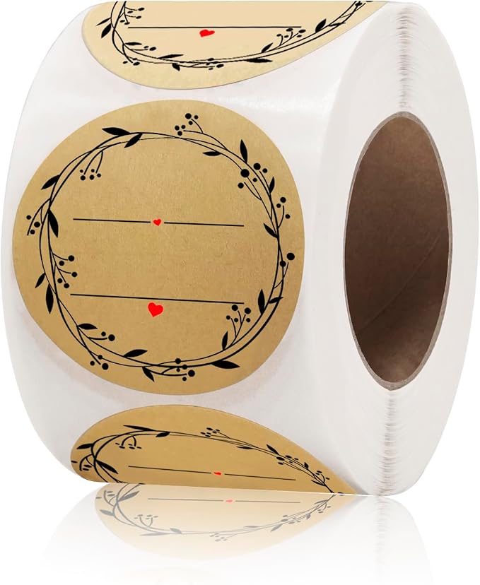 2" Canning Kraft Christmas Mason Jar Stickers - 500 Round Labels per Roll, Food & Pantry Labels for Jars & Lids