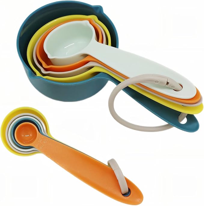 Measuring Cups and Spoons Set, 10 Piece Cute Measuring Cup Spoon Set, Plastic Measuring Cups and Spoons, Rainbow Colorful Measure Cups Measurement Spoons for Baking & Kitchen Random Color
