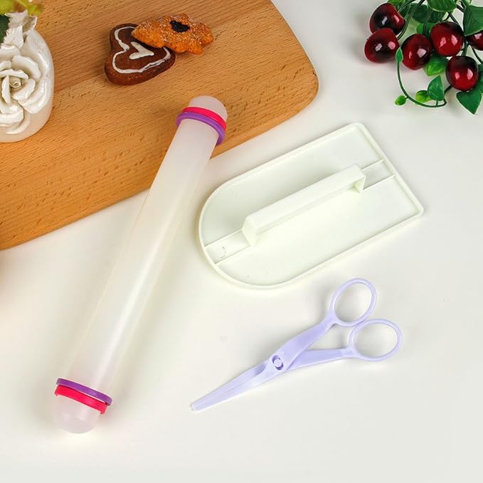 ScivoKaval Marshmallow Fondant Cake Decorating Hand Tool 12 Pcs 5 Sets Sugar craft Gum paste Icing Smoother Rolling Pin Trimmer Cutter Embosser Flower Scissor Modelling Accessories Supplies Kit Yellow