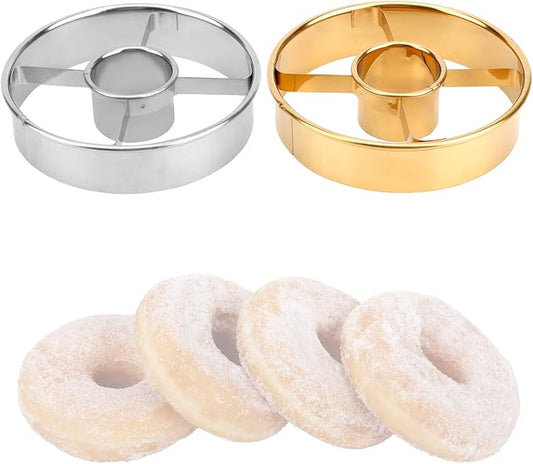 2pcs Professional Donut Cutter with Central Hole, 9.8cm/3.9in Stainless Steel Doughnut Mold Tool for Perfect Donuts Bagels Cookies Biscuits Baking & Pastry Making (Silver and Gold)