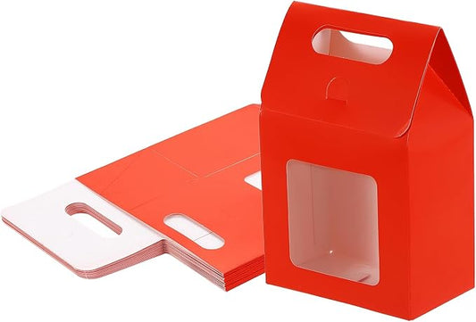 uxcell 12Pcs Gift Boxes, Favor Box with Clear Window and Handle, Stand Up Favor Treat Boxes for Candy, Cookies, Party Store, Packaging, Wedding, Red