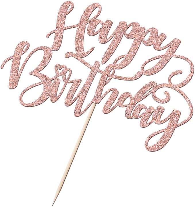 Handmade Glitter Happy Birthday Cake Topper,Birthday Party Cake Decorations, Anniversary/Birthday Party Decoration Supplies (Rose Gold)
