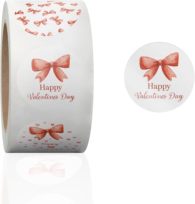 1.5 Inch Round 500 Count Valentine's Day Bows Perforated Roll Stickers - Thank You Labels for Favors - Packing Thank You Stickers for Small Business Store Owners