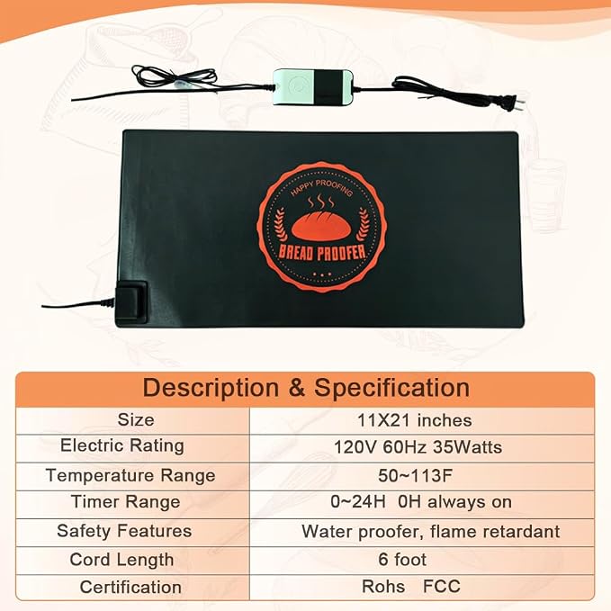 Sourdough Warming Mat Bread Proofer Heating Pad with Temperature & Timer Control Waterproof Dough Proofing Mat Warmer for Bread Dough Proofing Yogurt Fermentation
