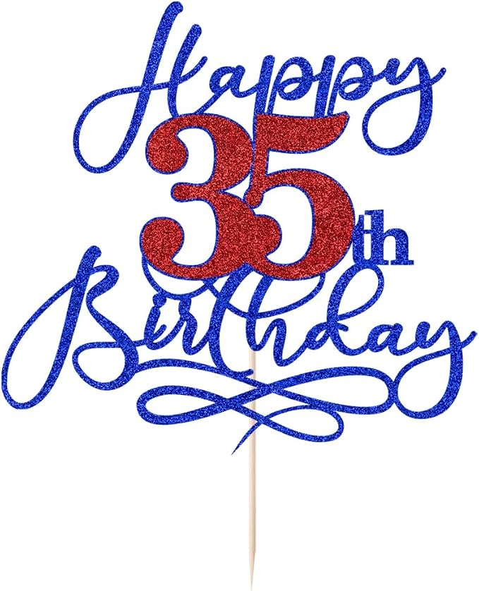 Happy 35th Birthday Cake Topper,Black font Golden Numbers 35th Birthday Cake Decoration，Hello 35, Cheers to 35 Years/35th Anniversary ，35& Fabulous Party Decoration