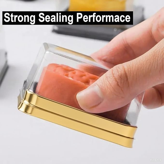 EchoDone 50 Set Clear Square Plastic Mini Cupcake Boxes (Gold) | Candy Muffin Square Mooncake Box Single Container Wedding Birthday Gift Box