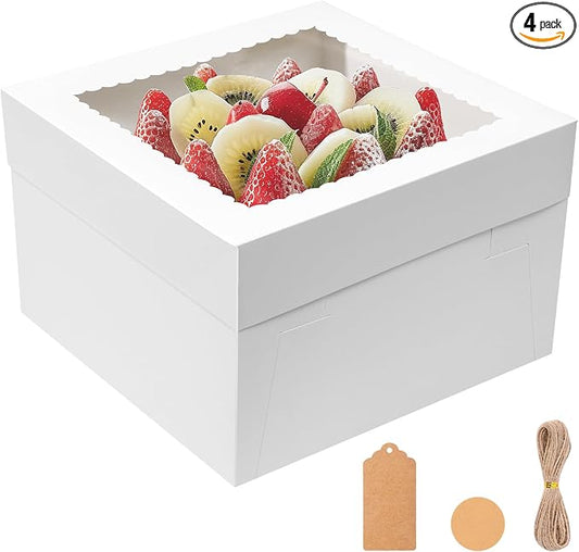 NEOACT 12x12x6 Bulk 4 Pcs Cake Boxes 12 Inch Square Cake Boxes with Window, Cake Containers with Lids, Disposable Bakery Boxes for Valentine's Day,Easter, Mother's Day, Cookies, Large Pastries