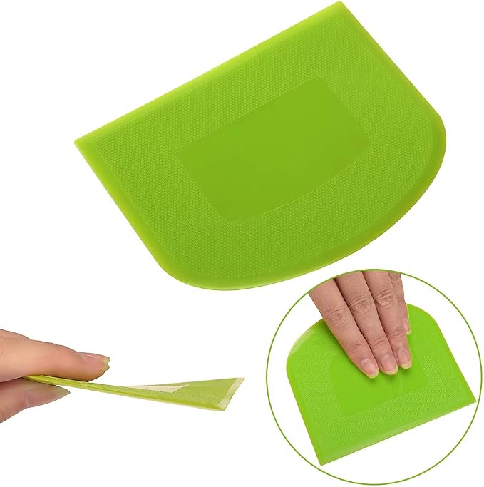 Suanyok Dough Scraper Bowl Scraper Bread Cream Cake Pizza Cutter Bench Scraper- Flexible Plastic Multi-Function Kitchen tools, 2 Piece White-Green