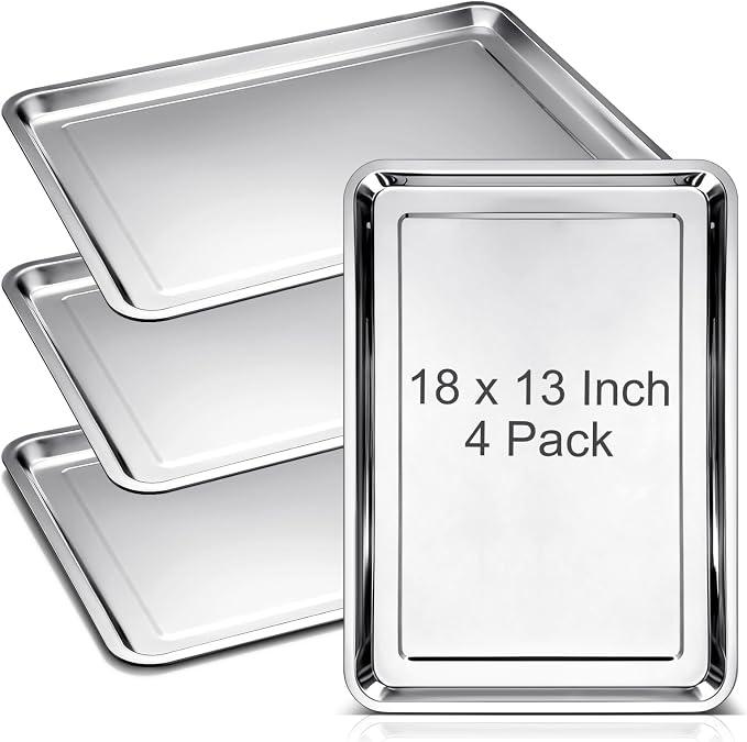 Ceenna 4 Pack Half Sheet Pan 18 x 13 Inch Baking Cookie Sheet Extra Large Nonstick Pan Roasting Steel Tray Commercial Quality Pans for Oven Restaurant Kitchen