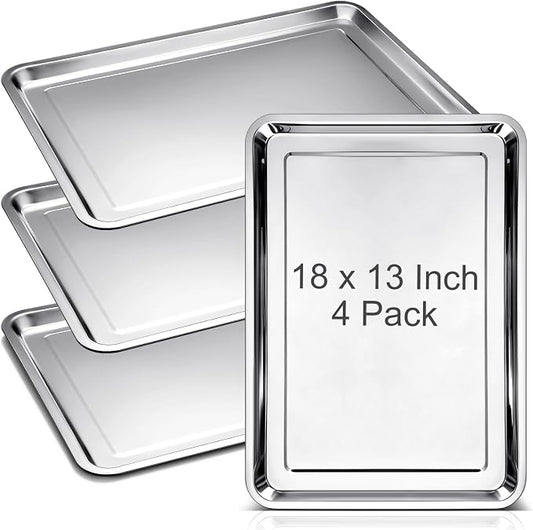 Ceenna 4 Pack Half Sheet Pan 18 x 13 Inch Baking Cookie Sheet Extra Large Nonstick Pan Roasting Steel Tray Commercial Quality Pans for Oven Restaurant Kitchen