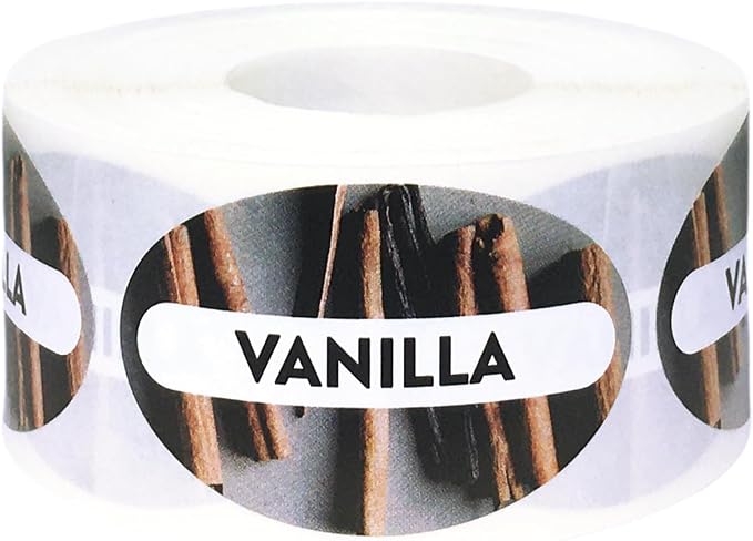 Vanilla Grocery Store Food Labels 1.25 x 2 Inch Oval Shape 500 Total Adhesive Stickers