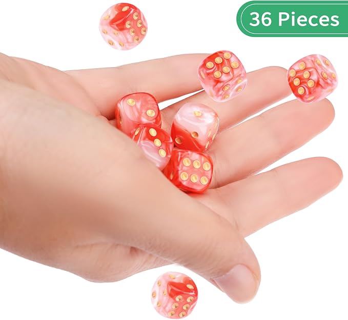 36 of Pack 12MM 6 Sided MINI Dice Set,Two Colours D6 Game Dice Set, 6 Sided Standard Dices for Yahtzee, Bunco or Teaching Math,with Portable Plastic Box(Red White)