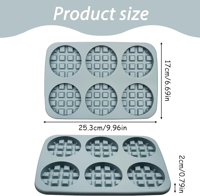Silicone Waffle Molds Pan, 6-Cavity Round Non-Stick Baking Mold Tray for Muffin Biscuit Chocolate Dessert, Gray, 9.9 x 6.7 x 0.8 inches