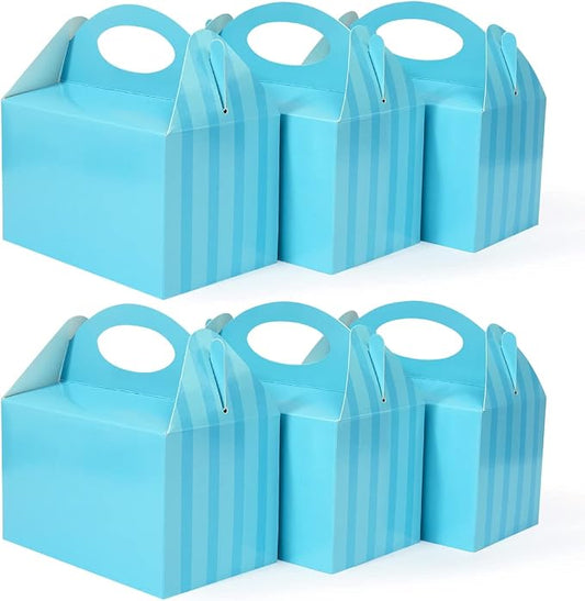 Happyhiram 50 Pcs Blue Party Favor Boxes Blue Striped for Boys and Men, Small Treat Boxes with Handle 6" Gable Candy Boxes Paper Gift Boxes for Kids Son Birthday Baby Shower Bridal Shower