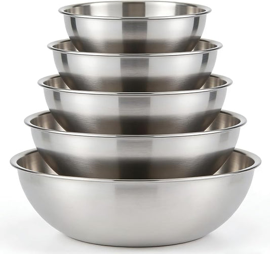 5 Pcs Stainless Steel Mixing Bowls,Dishwasher Safe,Food Grade 304,Silver,Salad Prep & Cooking