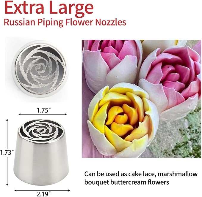 Extra Large Russian Piping Tips - Stainless Steel Flower Nozzles Set for Cake Decorating, Rose & Floral Icing Tips for Cupcakes, Cookies Professional Baking Tools (XXL, Style 42)