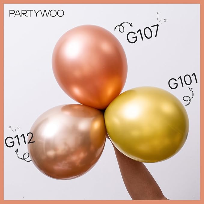 PartyWoo Rose Gold Balloons 100pcs 12 Inch Metallic Chrome Rose Gold Balloons for Wedding Sweet 16 Baby Shower Bridal Shower Bridgerton Floral Girl Birthday Party Decorations Rose Gold-G107