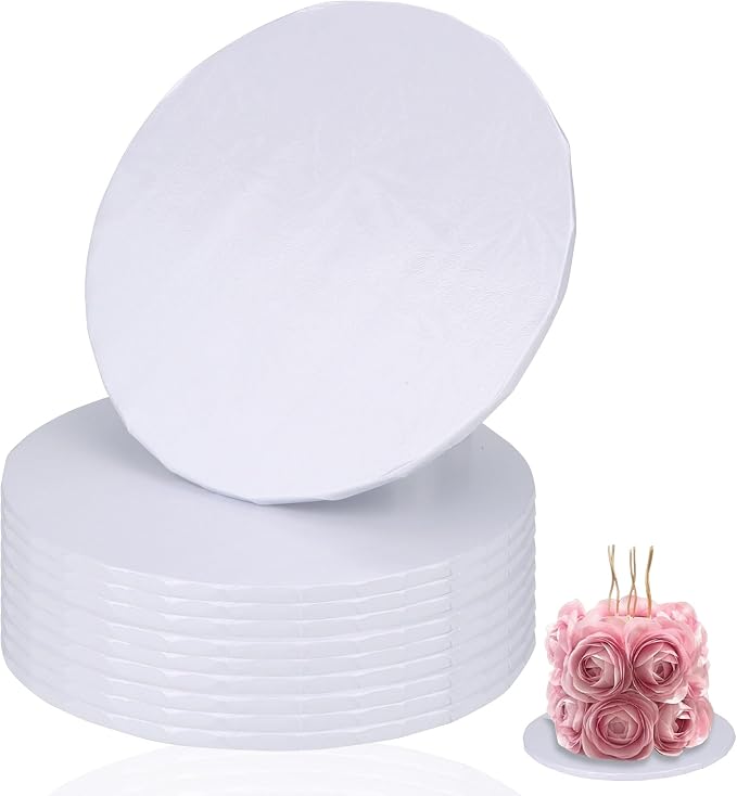 6 inch Round Cake Drum Boards, Dulinkas 1/4 Inch Thick White Corrugated Cardboard Cake Base Grease-Resistant Cake Boards for Multi-Layer Cakes, Weddings & Parties 10 Pack