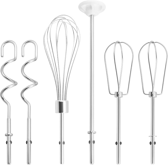 Hand Mixer Beater, Whisk, Dough Hook and Blending Rod for Ninja Foodi Power Mixer System CI100 Series, Hand Mixer Attachment Replacement Accessories CI100, CI101, CC105A, CI105BRN & CI101H, 6 Pcs