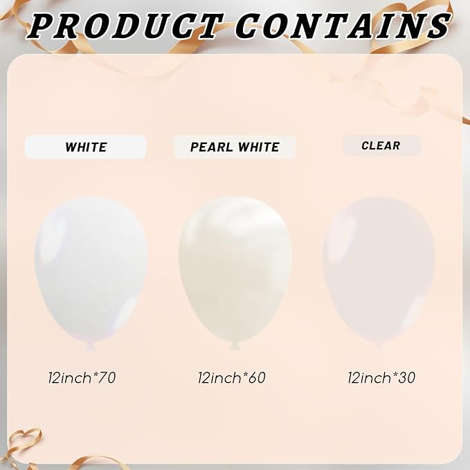160Pcs 12 Inch White Pearl White Clear Latex Balloons Kit, Bride Balloons Arch for Bridal Shower Wedding Engagement Bachelorette Birthday Party Decorations
