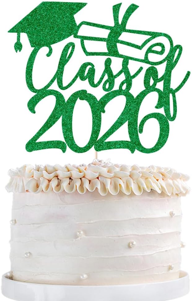 Gold Class of 2026 Congrats Grad Cake Topper Glitter Graduation Party Supplies - High School College Graduates -College Graduate Cake Topper Decorations (Class of 2026 green)