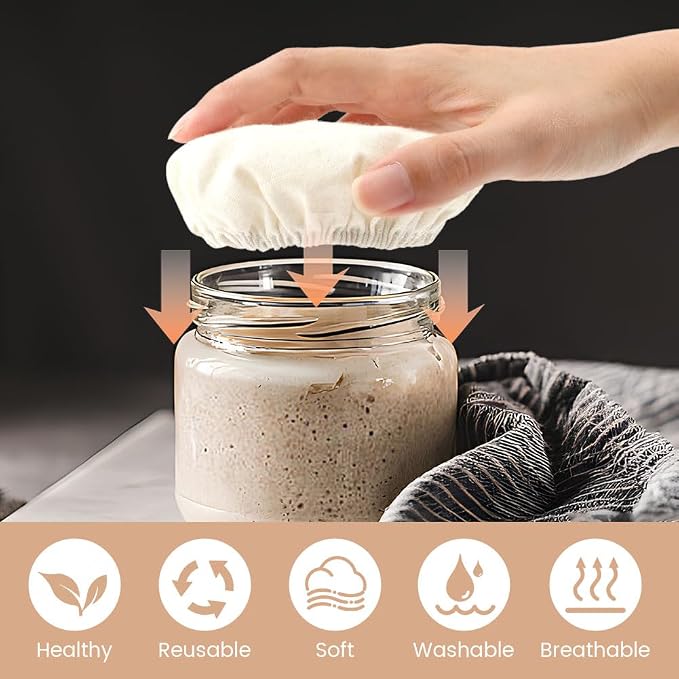 9pcs Sourdough Starter Kit,3 Bread Fermentation Cover 3 Thermometer 3 Feeding Date Band,Sourdough Starter Jars Cloth Covers,Breathable Reusable Sourdough Bread Proofing Cover