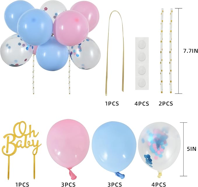 BEISHIDA Happy Birthday Cupcake Toppers - Pink Blue Mini Balloon Cloud Birthday Cake Decorations for Baby Shower Wedding Anniversary Supplies