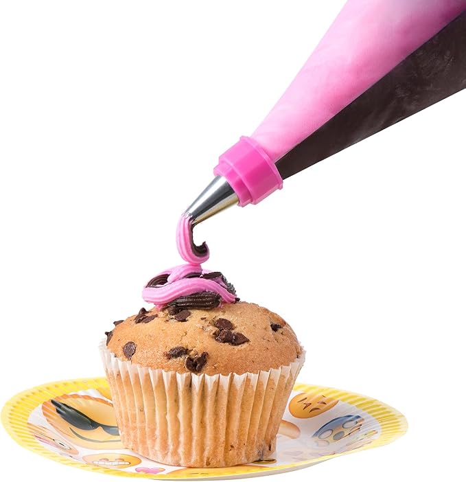 Baketivity 2 Color Pastry Bags, Two Separate Creams in One Bag. Thickened Icing Piping Bags, Cake Decorating Supplies, Cupcake Decorating Kit, Frosting Piping Kit, Coupler & Tip 12 Inch