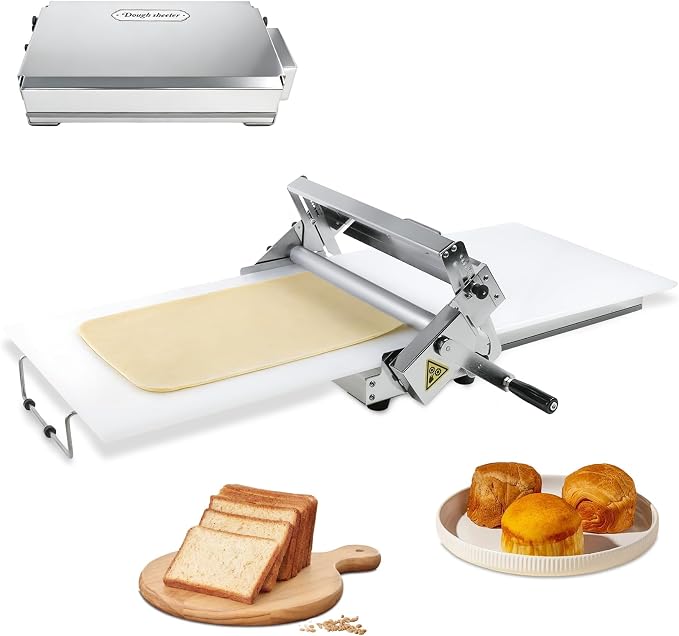 Folding Dough Sheeter (15.5")，Dough Sheeter，Manual Dough Sheeter，Commercial Dough Roller Sheeter，55 thickness options，Suitable for pizza, croissants, puff pastry, Stainless Steel（1 Rolling Boards）