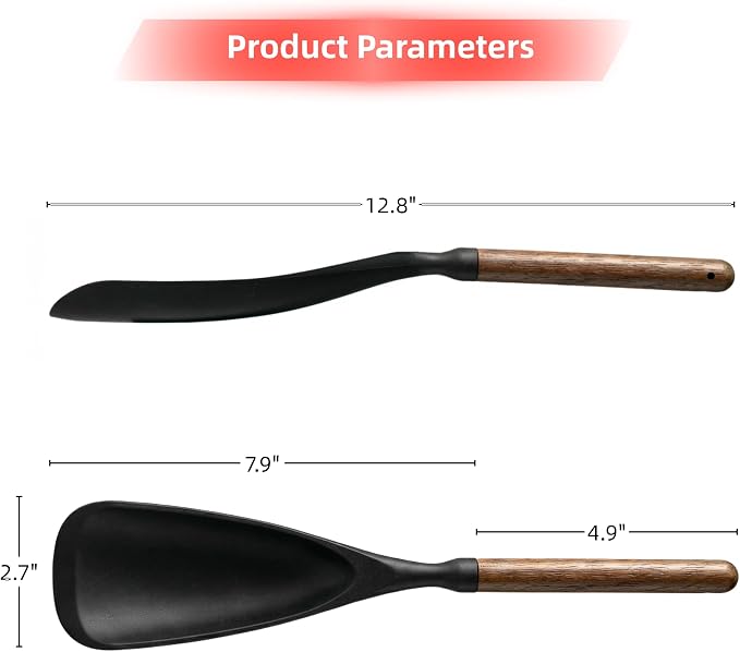 2-Pack Silicone Spoonula with Wooden Handle, BPA-Free Spatula Spoon for Nonstick Cookware, Heat Resistant Cooking Spoon for Mixing, Scraping, Scooping and Serving(Black&White)