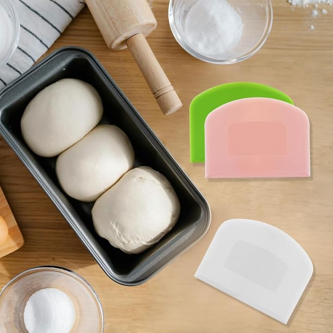 6 Pack Plastic Bench Scraper, Flexible Dough Scraper, Flexible Plastic Multipurpose Kitchen Pastry Cutter Tool, for Bread Cake Dough (White, Green, Pink)