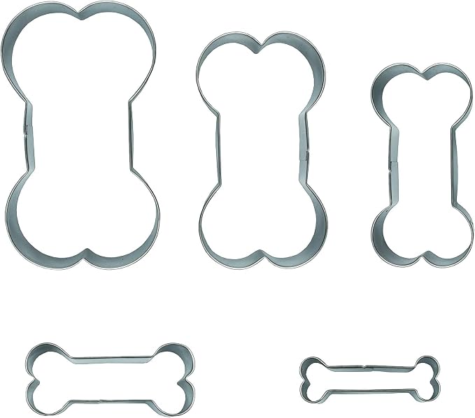 Dog Bone Cookie Cutters Set,5 PCS Set Bone Shaped Stainless Steel Molds for Handmade Dog Treats,Biscuit,Cookie,Vegetables,Baking Pastries Doughs