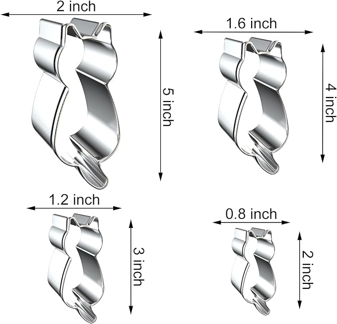 Cat Cookie Cutter Set - 5 inch, 4 inch, 3 inch, 2 inch - 4 Piece Cat Body Cookie Cutters Shapes Molds - Stainless Steel