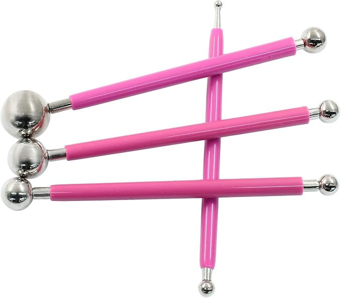 4Pcs Metal ball Fondant Tool Stainless Steel Modelling Ball Tools Set DIY Cake Decorating Tool for Sculpting and Shaping (Red)