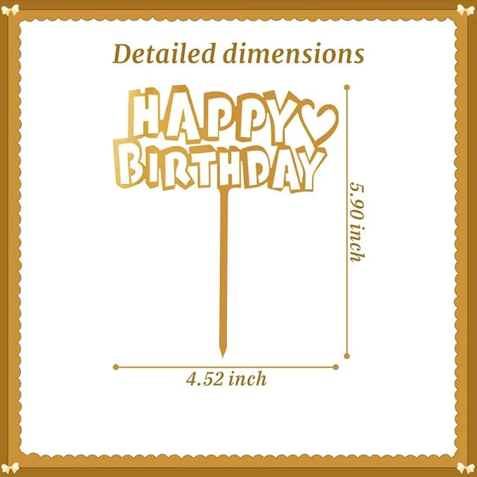 Golden Happy Birthday Cake Topper Mirrored Acrylic Happy Birthday Cake Party Sign Decoration