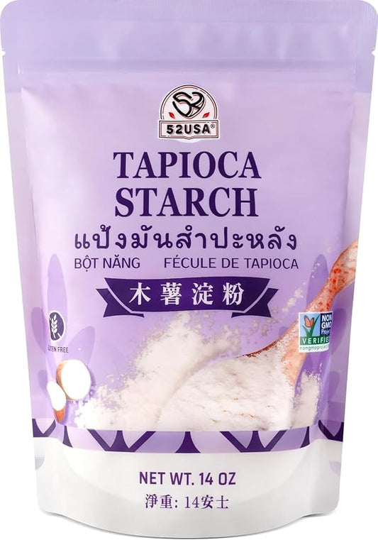 52USA Tapioca Starch Flour, 14 oz Single Pack (397g), All Natural Thickener, Gluten Free, Vegan, Kosher, No Additives for Cooking, Baking, Soups & Sauces
