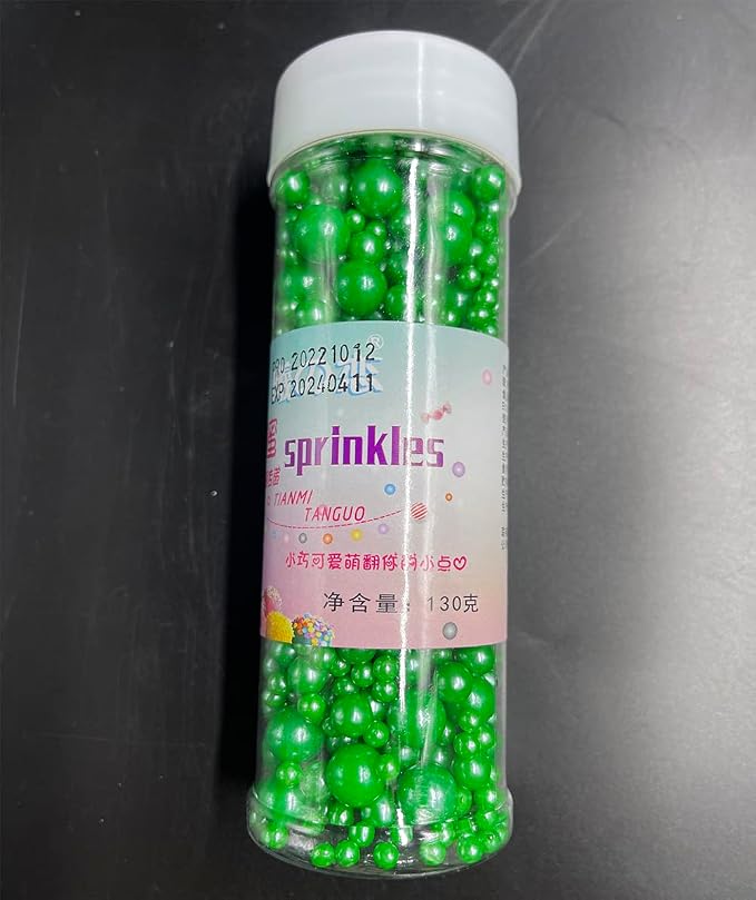 Christmas Sprinkles Pearl Sugar Green Candy 130g/ 4.6oz Baking Edible for Cake Decorations Cupcake Toppers Cookie Decorating Ice Cream Toppings Celebrations Shaker Jar Wedding Shower Party Supplies