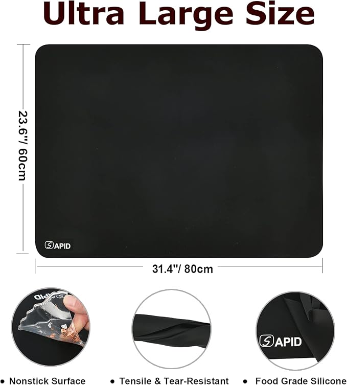 SAPID Extra Large Silicone Sheet for Crafts 23.6" x 31.4", Thick Silicone Jewelry Casting Mats, Nonstick Nonslip Silicon Mat for Epoxy Resin, Art Painting, Heat Resistant Counter Mat (Black)